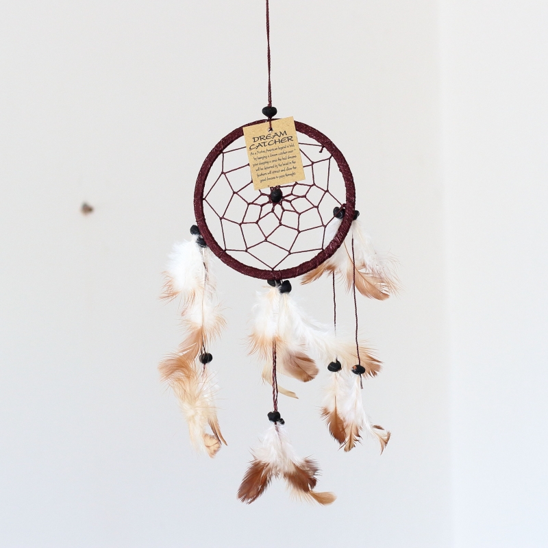 Lapač snů hnědý (jeden kruh) 12cm