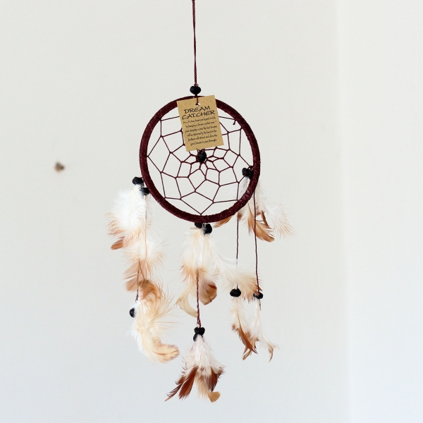 Lapač snů hnědý (jeden kruh) 12cm