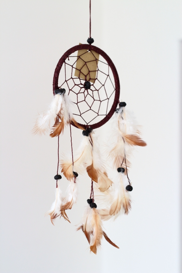 Lapač snů hnědý (jeden kruh) 12cm