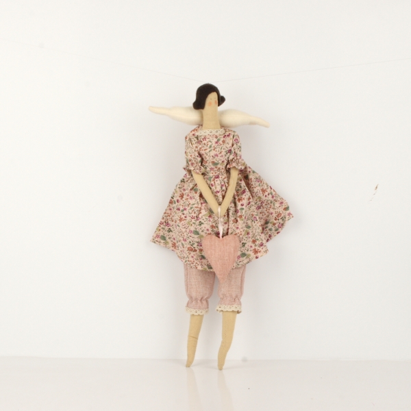 Látková andělka v růžových šatech 45cm