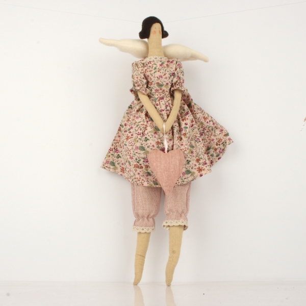 Látková andělka v růžových šatech 45cm