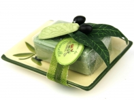 Le Chatelard keramická mýdlenka s mýdlem oliva 100g