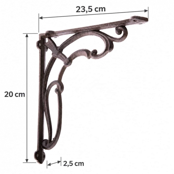 Litinová konzole na police s ornamentem 23,5 × 20 cm