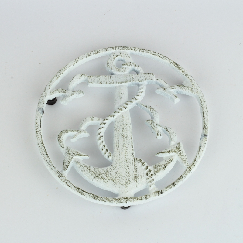 Litinová podložka pod hrnec kotva bílá 17,3cm