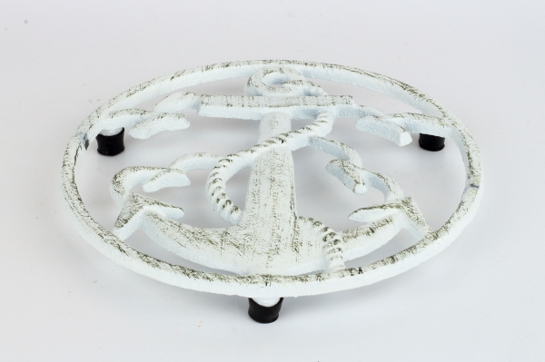 Litinová podložka pod hrnec kotva bílá 17,3cm