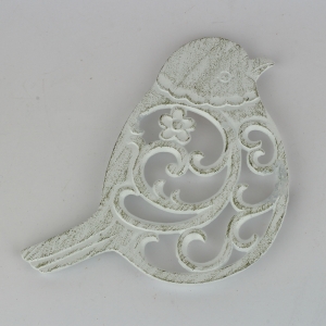 Litinová podložka pod hrnec ptáček bílá 19x19cm