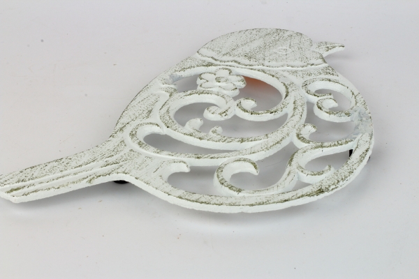 Litinová podložka pod hrnec ptáček bílá 19x19cm