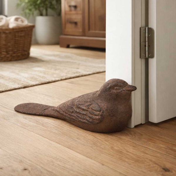 Litinová zarážka dveří Ptáček 14 cm