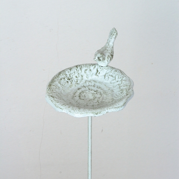 Litinové pítko zápich s ptáčkem bílé 75cm