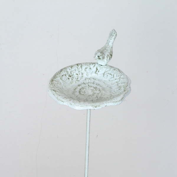 Litinové pítko zápich s ptáčkem bílé 75cm