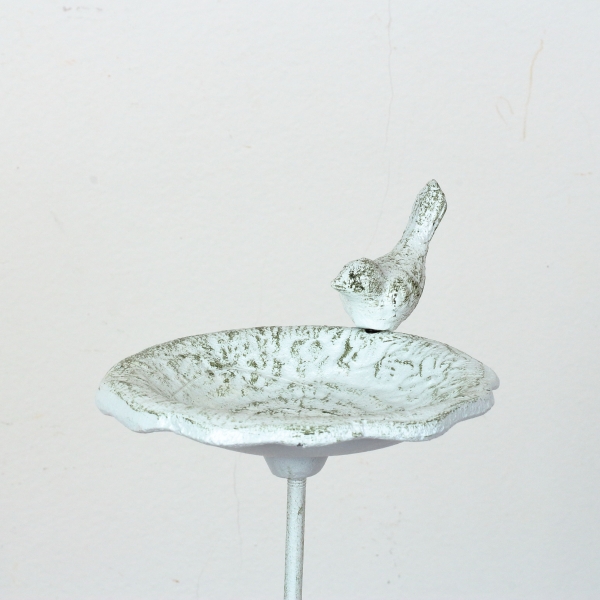 Litinové pítko zápich s ptáčkem bílé 75cm