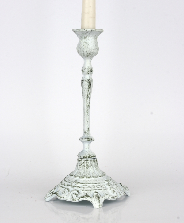 Litinový bílý svícen na jednu svíčku 25cm 