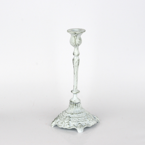 Litinový bílý svícen na jednu svíčku 25cm 