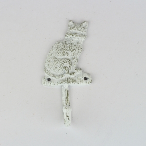 Litinový háček s kočkou bílý 18x18cm