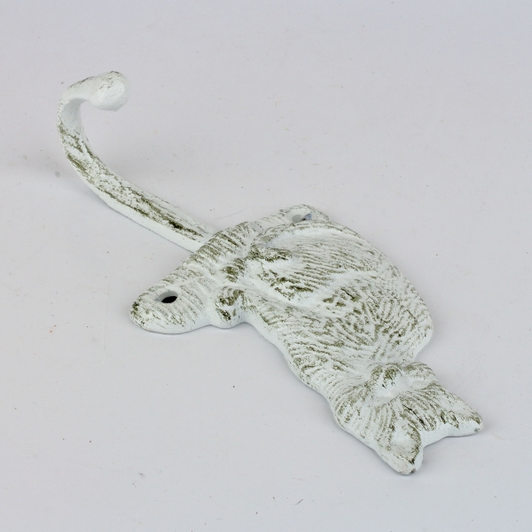 Litinový háček s kočkou bílý 18x18cm