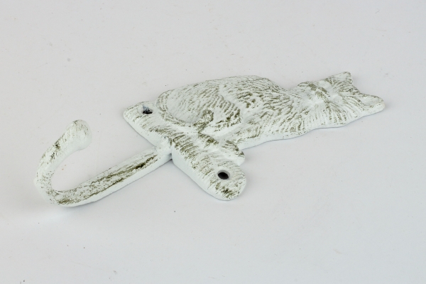 Litinový háček s kočkou bílý 18x18cm