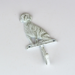 Litinový háček se psem bílý 17cm