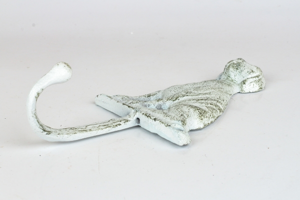 Litinový háček se psem bílý 17cm