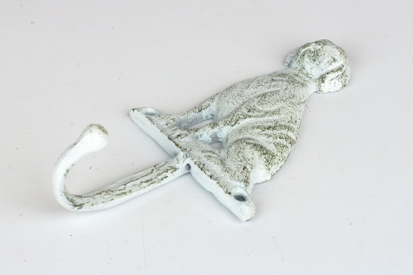 Litinový háček se psem bílý 17cm