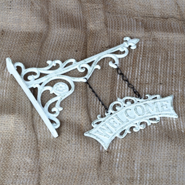 Litinový nápis / vývěsní štít Welcome bílý 27,5x26x3,8cm