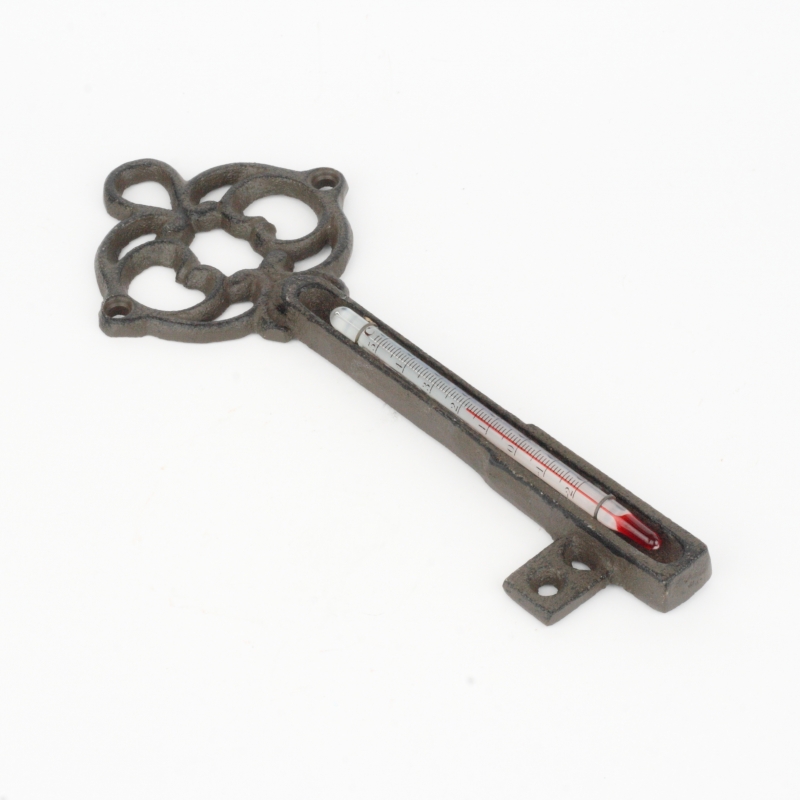 Litinový nástěnný teploměr klíč tmavý 20,5cm