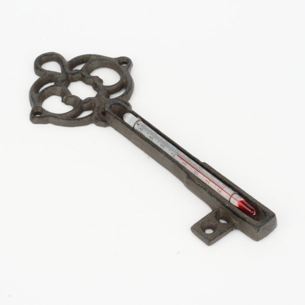 Litinový nástěnný teploměr klíč tmavý 20,5cm