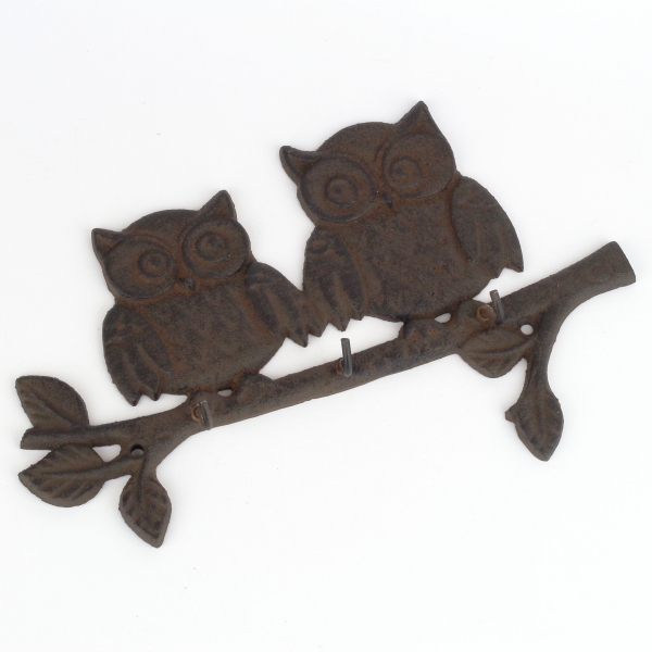 Litinový nástěnný věšák sovy 28x17cm