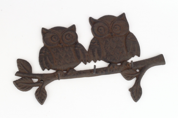 Litinový nástěnný věšák sovy 28x17cm