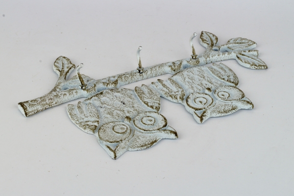 Litinový nástěnný věšák sovy bílý 27x17,5cm