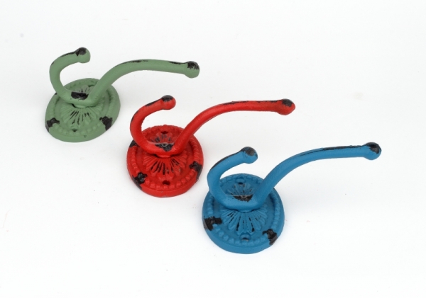 Litinový retro věšák na kabáty oválný modrý 