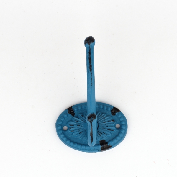 Litinový retro věšák na kabáty oválný modrý 