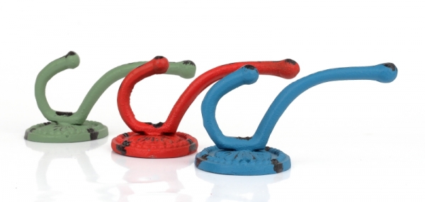 Litinový retro věšák na kabáty oválný modrý 