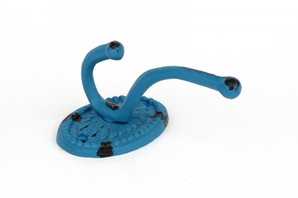 Litinový retro věšák na kabáty oválný modrý 