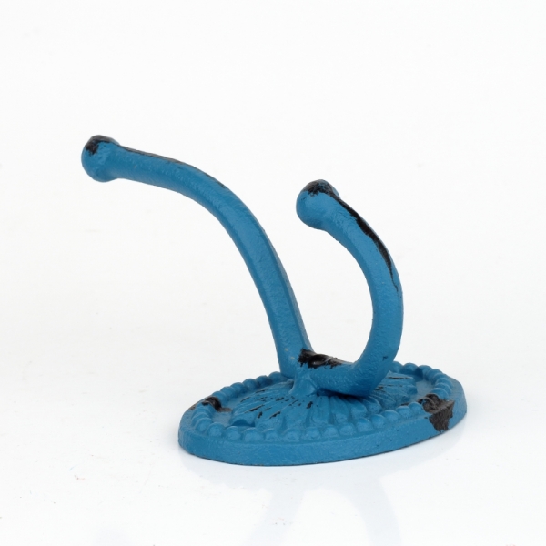 Litinový retro věšák na kabáty oválný modrý 