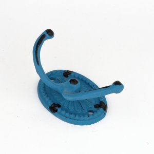 Litinový retro věšák na ručníky dvojháček oválný modrý 