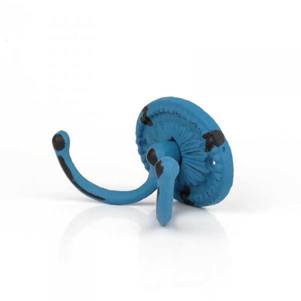 Litinový retro věšák na ručníky dvojháček oválný modrý