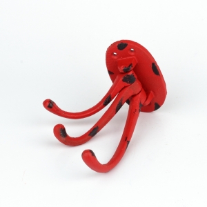 Litinový retro věšák na ručníky trojháček červený