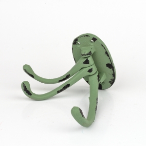 Litinový retro věšák na ručníky trojháček zelený