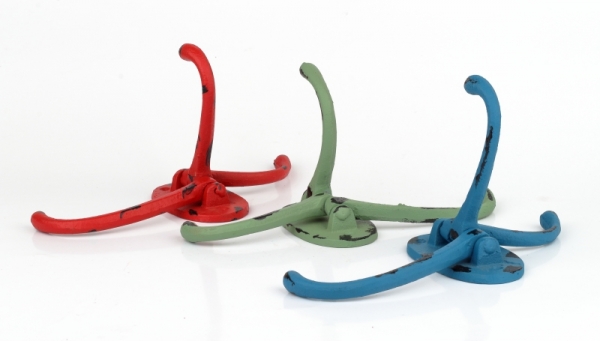 Litinový retro věšák na ručníky trojháček zelený