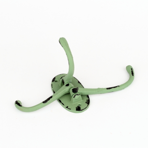 Litinový retro věšák na ručníky trojháček zelený