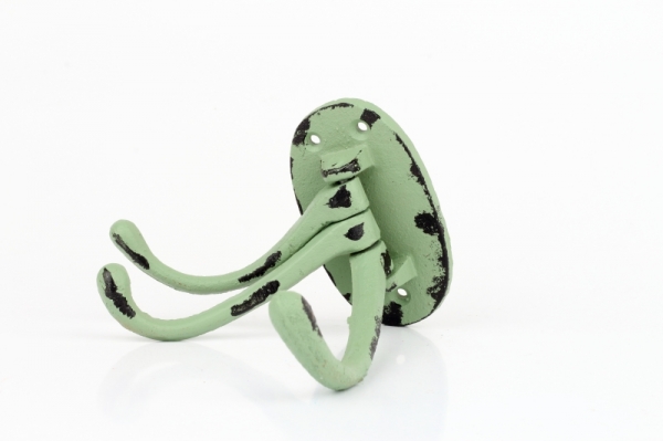 Litinový retro věšák na ručníky trojháček zelený