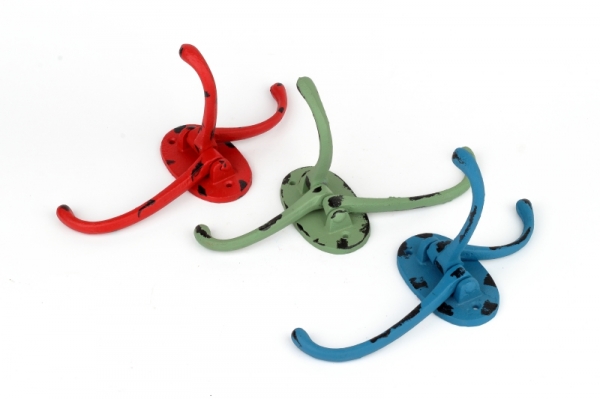 Litinový retro věšák na ručníky trojháček zelený