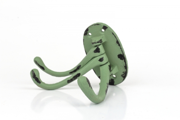 Litinový retro věšák na ručníky trojháček zelený