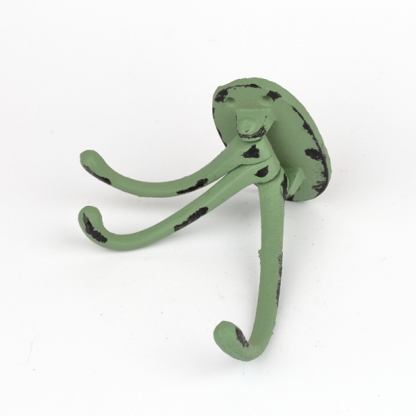 Litinový retro věšák na ručníky trojháček zelený