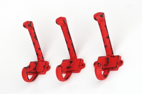 Litinový retro věšák na stěnu s číslem 1 červený 