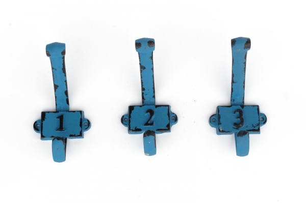 Litinový retro věšák na stěnu s číslem 1 modrý