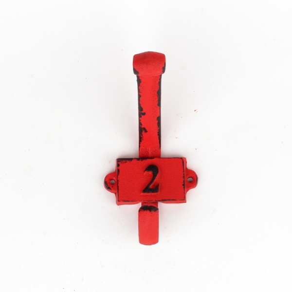 Litinový retro věšák na stěnu s číslem 2 červený 