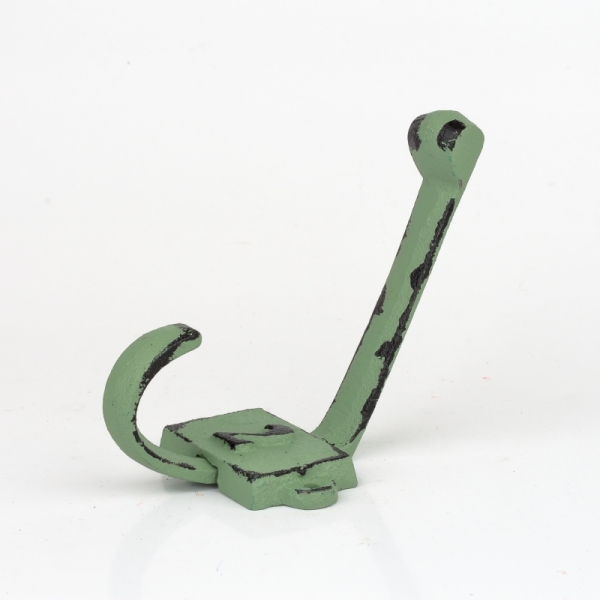 Litinový retro věšák na stěnu s číslem 2 zelený