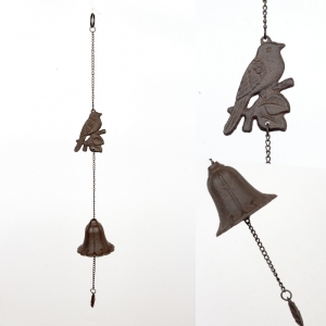 Litinový závěsný zvonek ptáček / zvonkohra 60cm