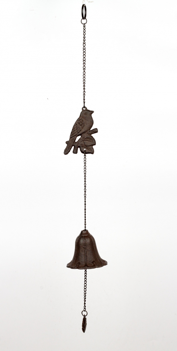 Litinový závěsný zvonek ptáček / zvonkohra 60cm